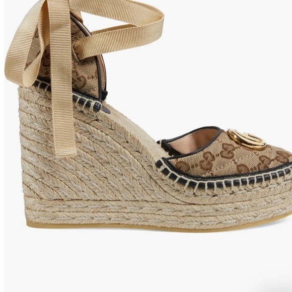 Women’s Gucci, Pilar GG ankle tie, espadrille platform wedge sandal size 42 - Picture 11 of 11